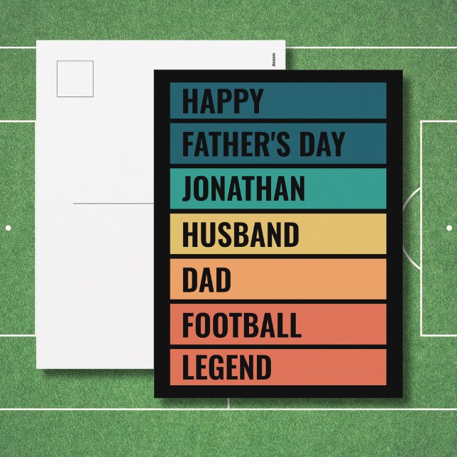 Football Legend Personalized Father’s Day Holiday Postcard (Personalize as required -  all text is editable, change the name, occasion, recipient or sport)