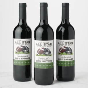 Football Little All Star Touchdown Baby Shower Wine Label