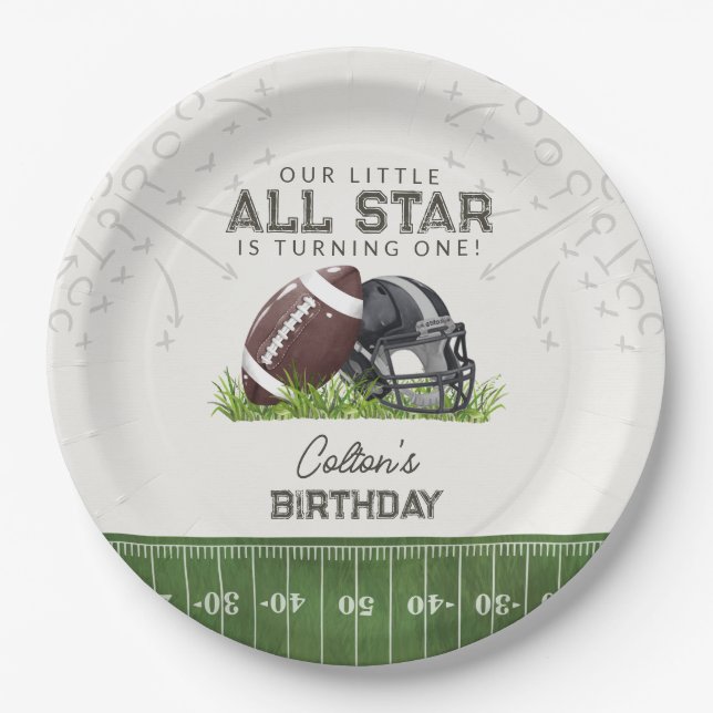 Football Little All Star Touchdown Birthday Paper Plates (Front)