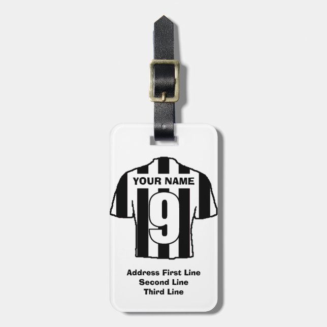 Football Luggage Tag - with Black & White Shirt (Front Vertical)