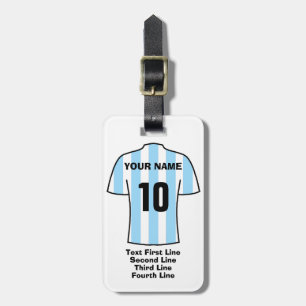 Football Luggage Tag - with Sky Blue Stripes