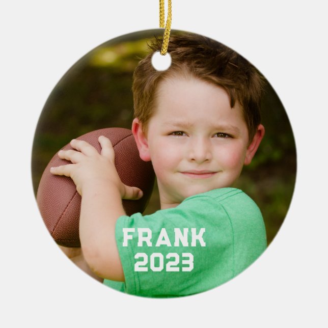 Football Mama Photo Ceramic Ornament (Front)