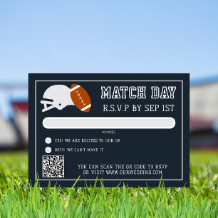 Football Match Navy Blue Wedding Game Day RSVP Card