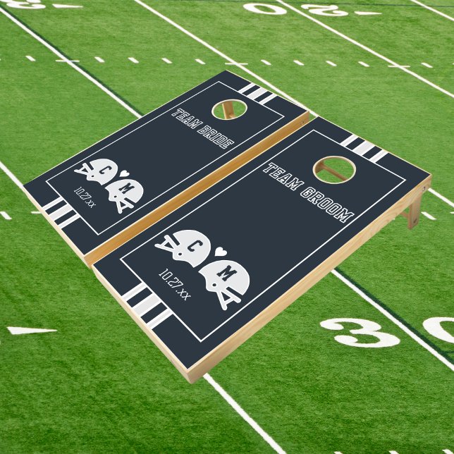Football Match Sports Lovers Wedding Monogram Cornhole Set (Football theme wedding game day tailgate party sports lovers championship love cornhole set)