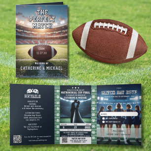 Football Match Ticket QR Code Wedding With RSVP Tri-Fold Invitation