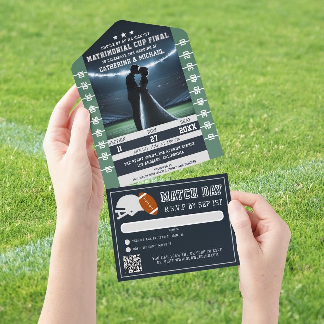 Football Match Ticket With QR Code RSVP Wedding All In One Invitation (Creator Uploaded)