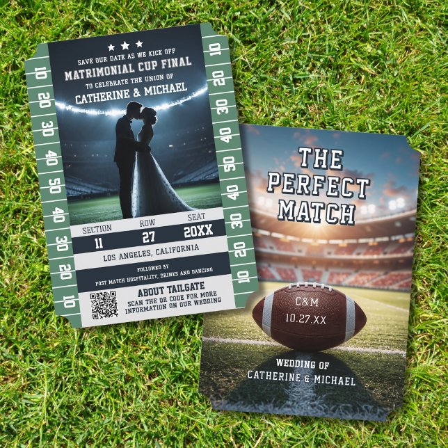 Football Match Ticket With QR Code Wedding Save The Date (Creator Uploaded)