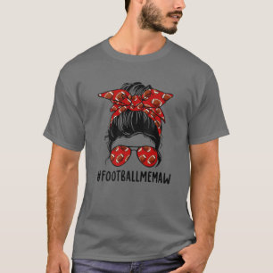 Football Memaw Life Messy Bun Football Player Moth T-Shirt