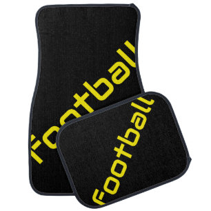 FOOTBALL Modern Bright Yellow Slant Text On Black Car Floor Mat