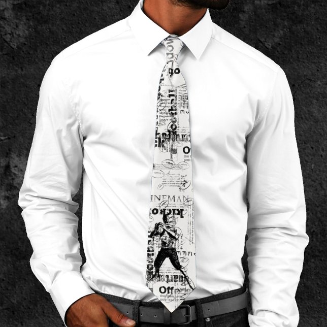 Football Modern Word Art Black White Newsprint Neck Tie (Creator Uploaded)