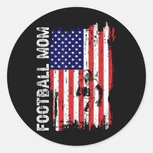 Football Mom American Flag Patriotic Mom 4th Of Ju Classic Round Sticker