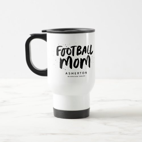 Football mom black and white personalized photo travel mug
