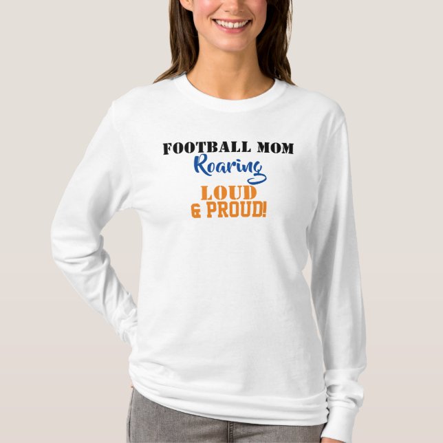 Football Mom Blue Orange Number T-Shirt (Front)