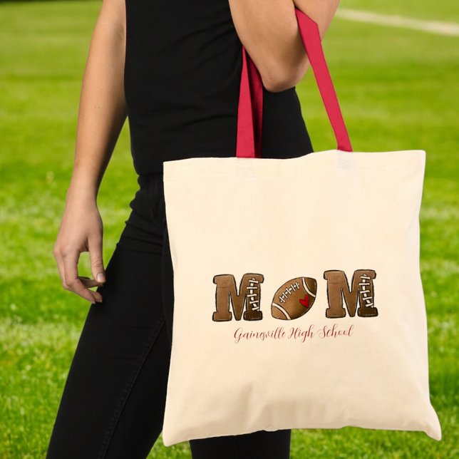 Football Mom Cute School Name Custom Tote Bag (Creator Uploaded)