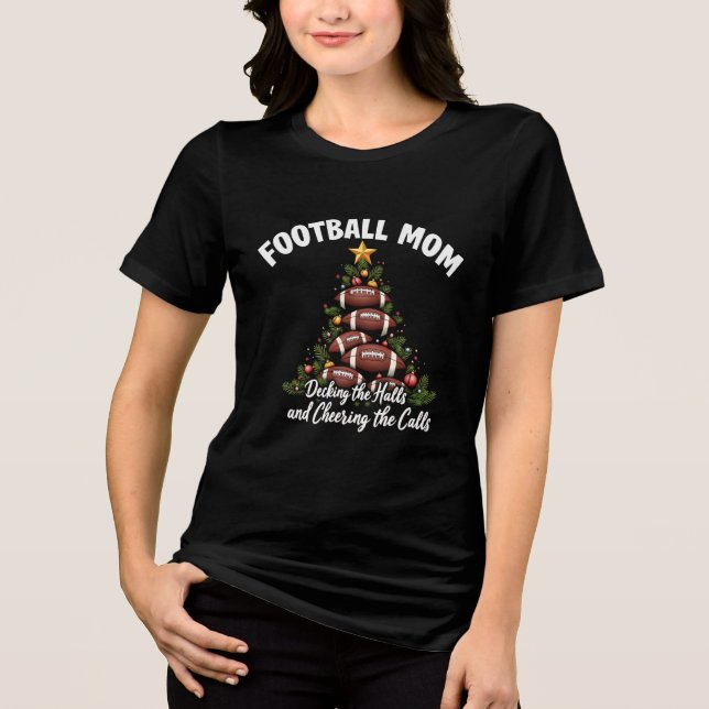 Football Mom Decking The Halls Christmas Football  Tri-Blend Shirt (Front)