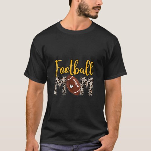 Football Mom Football Leopard Yellow With Heart  T_Shirt