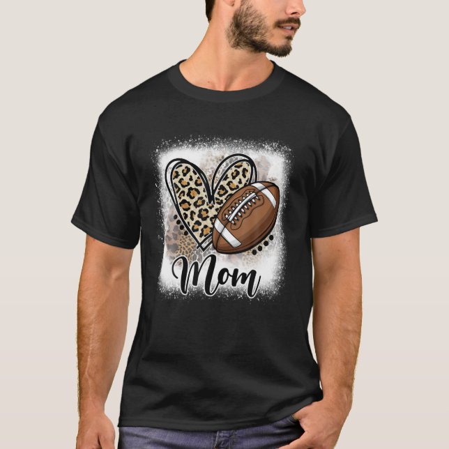 Football Mom Funny Leopard Heart Family Sporty T-Shirt (Front)