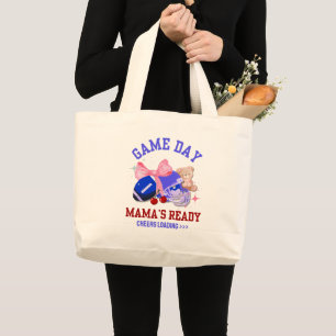 Football Mom GAME'S DAY MAMA'S READY Large Tote Bag