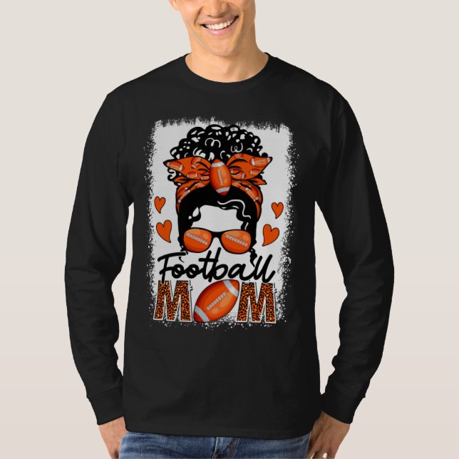 Football Mom Leopard Messy Bun Game Day Mother s D T-Shirt (Front)