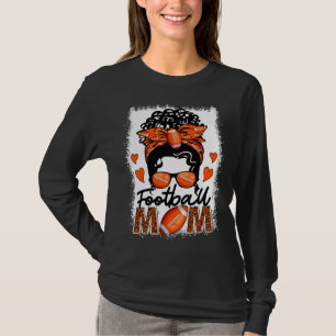 Football Mom Leopard Messy Bun Game Day Mother s D T-Shirt