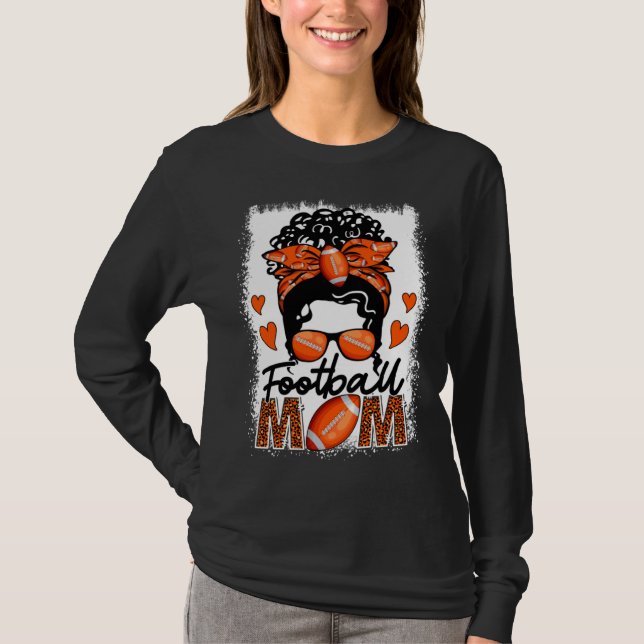 Football Mom Leopard Messy Bun Game Day Mother s D T-Shirt (Front)