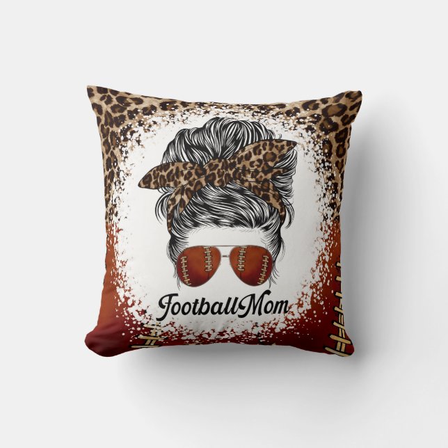 Football Mom Leopard Print Throw Pillow (Front)
