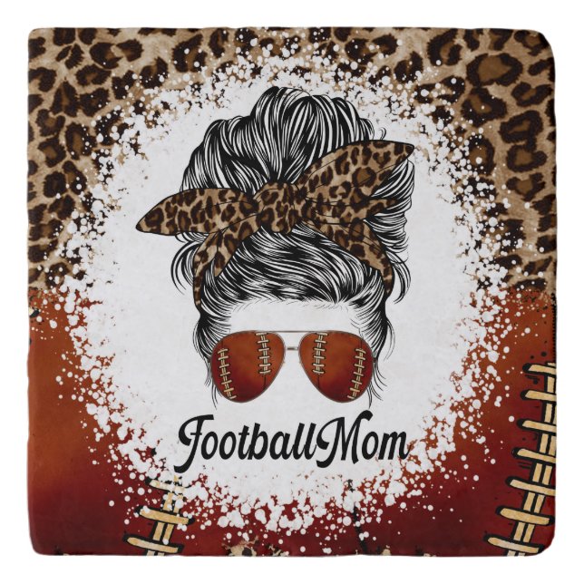 Football Mom Leopard Print   Trivet (Front)