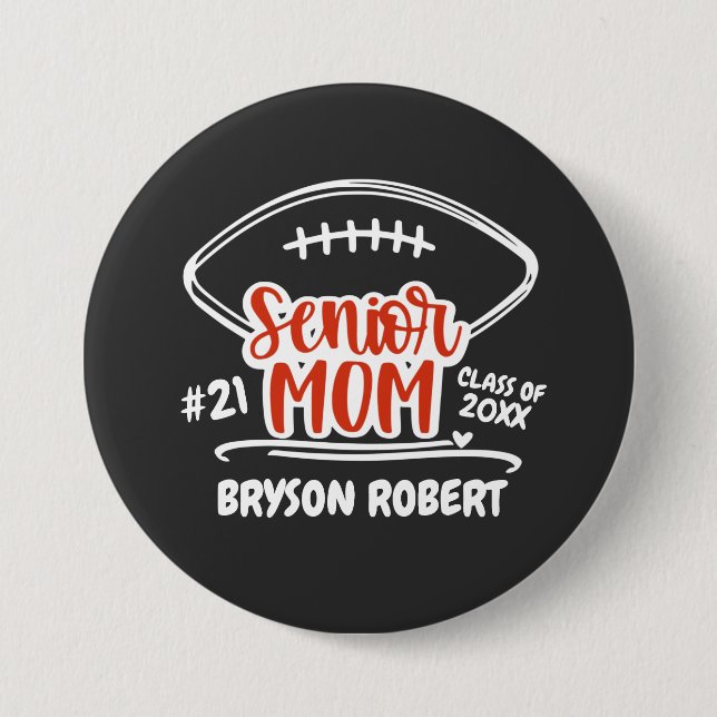 Football mom life high school senior red black button (Front)