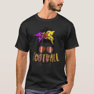 Football Mom Life Leopard Messy Bun Player Mother' T-Shirt
