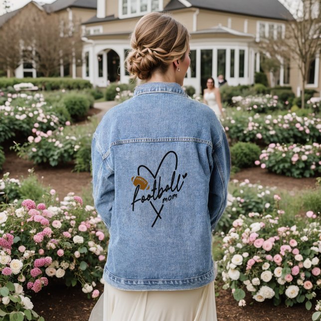 Football Mom Modern Sports Heart Typography Denim Jacket (Wedding Back)