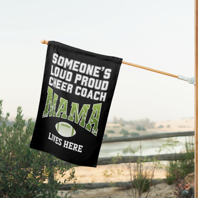 Football Mom SOMEONE'S LOUD PROUD CHEER COACH MAMA House Flag (Insitu (Back))
