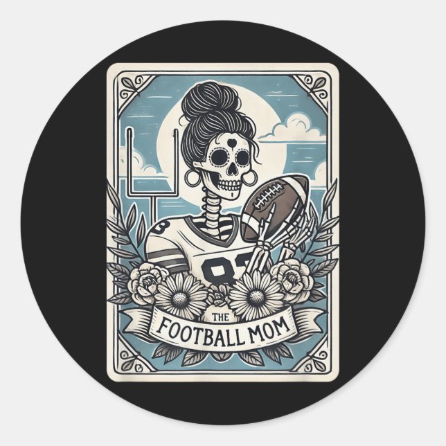 Football Mom Tarot Card Skeleton Football Mama Mot Classic Round Sticker (Front)