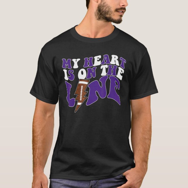 Football My Heart Is On The Line Offensive Lineman T-Shirt (Front)