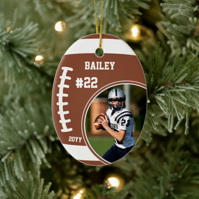 Football Name Jersey Number Photo Keepsake Ceramic Ornament (Tree)