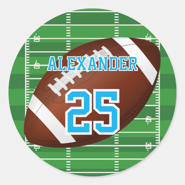 Football | Name & Number Classic Round Sticker (Front)