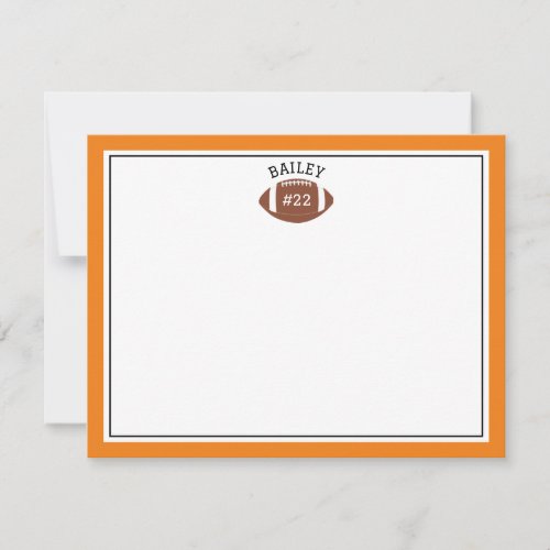 Football Name  Number Orange Stationery Note Card