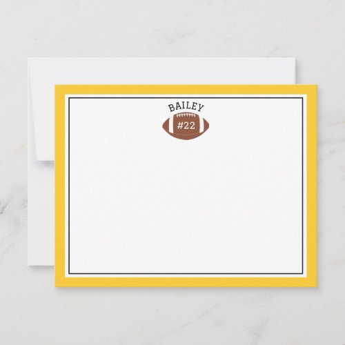 Football Name  Number Yellow Stationery Note Card