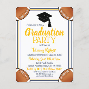 Football Navy & Gold Graduation Party Invitation Postcard