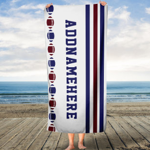 Football Navy Red Stripes Custom Name bath Towel