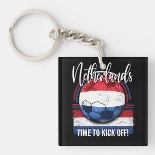 Football Netherlands Flag, Distressed Flag Soccer Keychain