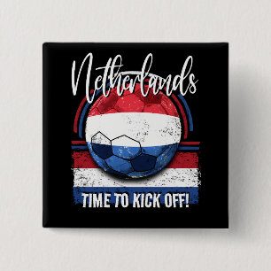 Football Netherlands Flag, Distressed Soccer Ball Button