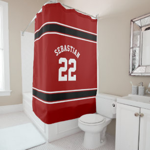 Football Novelty Personalized Jersey Black Red Shower Curtain