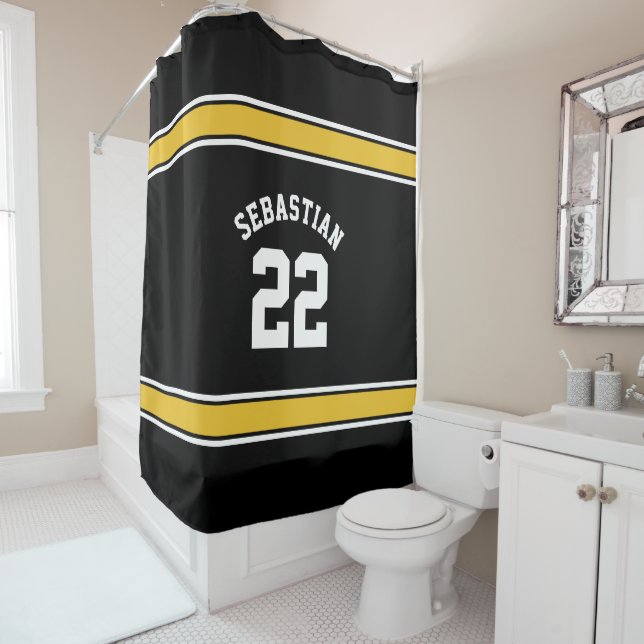 Football Novelty Personalized Jersey Black Yellow Shower Curtain (In Situ)