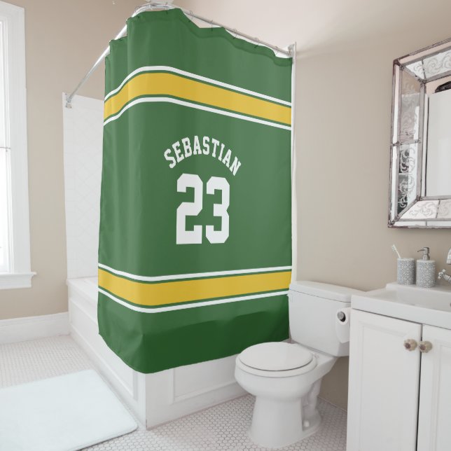 Football Novelty Personalized Jersey Green Yellow Shower Curtain (In Situ)