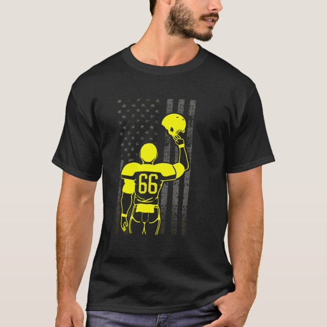 Football Number 66 Yellow Football Player Flag Wit T-Shirt (Front)