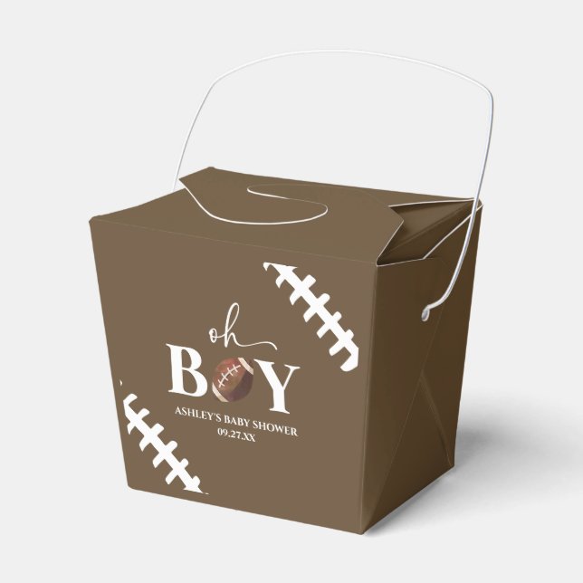 Football Oh Boy Brown White Baby Shower Favor Boxes (Front Side)