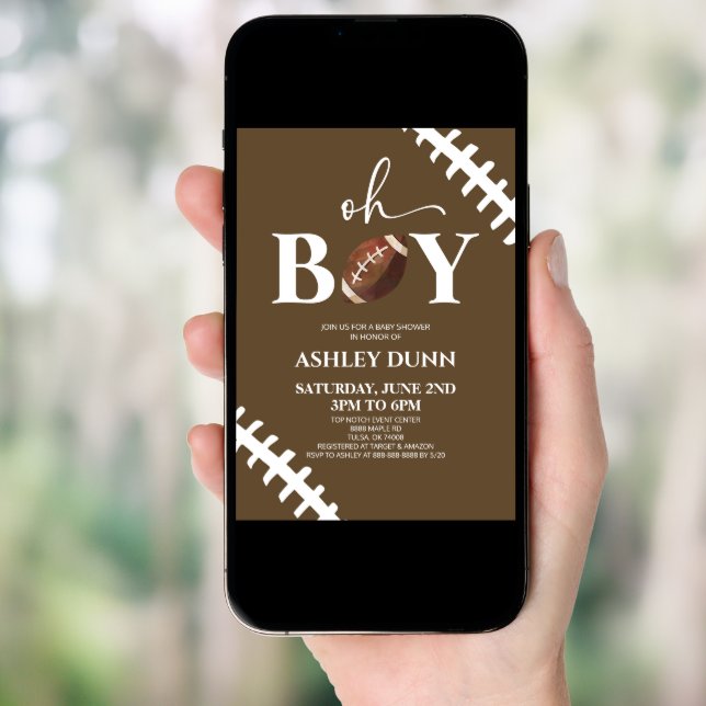 Football Oh Boy Brown White Baby Shower Invitation (Front Digital)