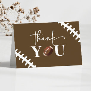 Football Oh Boy Brown White Baby Shower Letterpress Thank You Card