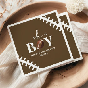 Football Oh Boy Brown White Baby Shower Napkins