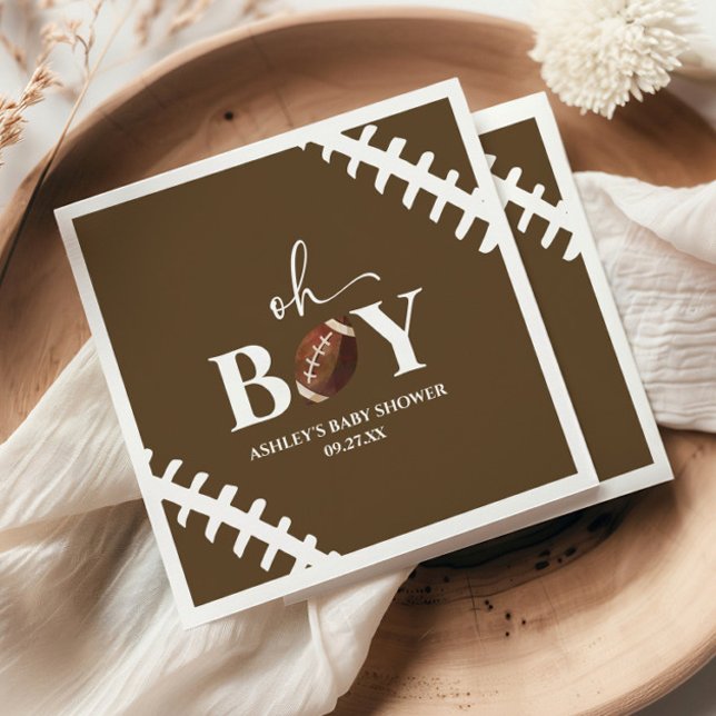 Football Oh Boy Brown White Baby Shower Napkins (Creator Uploaded)